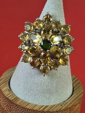 925 Sterling Silver Ring SZ 7 with Natural Chrome Diopside & Citrine Gems